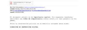 Fraud email impersonating Guardia Civil shown in INCIBE phishing scam warning