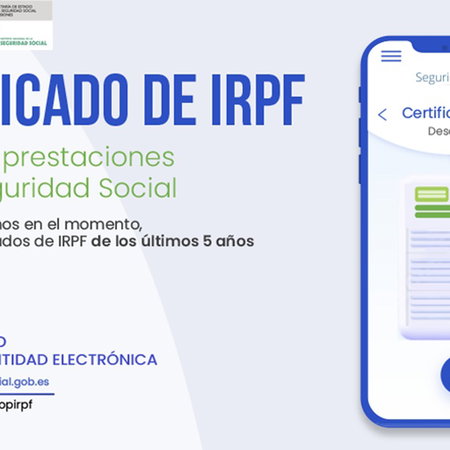 Spain Social Security IRPF certificate download via SMS displayed on smartphone screen