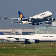 Lufthansa aircraft at an airport as the airline cuts thousands of flights across Europe