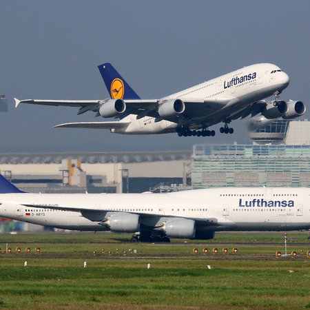Lufthansa aircraft at an airport as the airline cuts thousands of flights across Europe