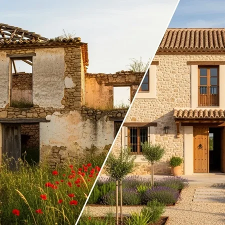 Before and after images of a renovated house in Andalucia