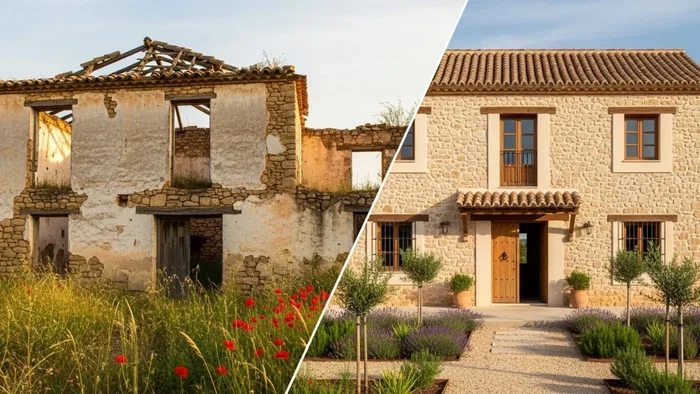 Before and after images of a renovated house in Andalucia