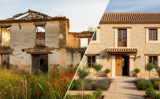 Before and after images of a renovated house in Andalucia
