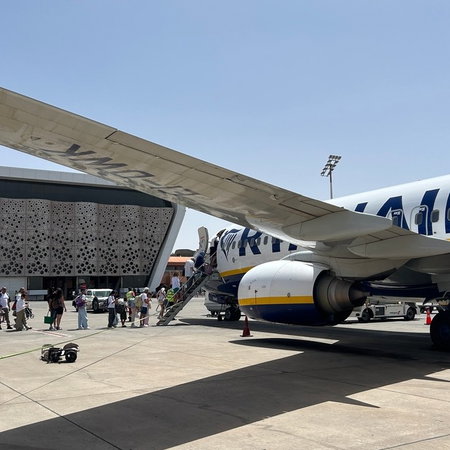 Ryanair plane on the ground at Marrakech airport