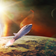 Space craft leaving planet Earth