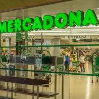 Mercadona supermarket entrance in Spain as shoppers check May holiday opening hours