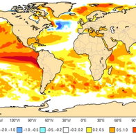 Global map showing ocean temperature anomalies linked to El Niño