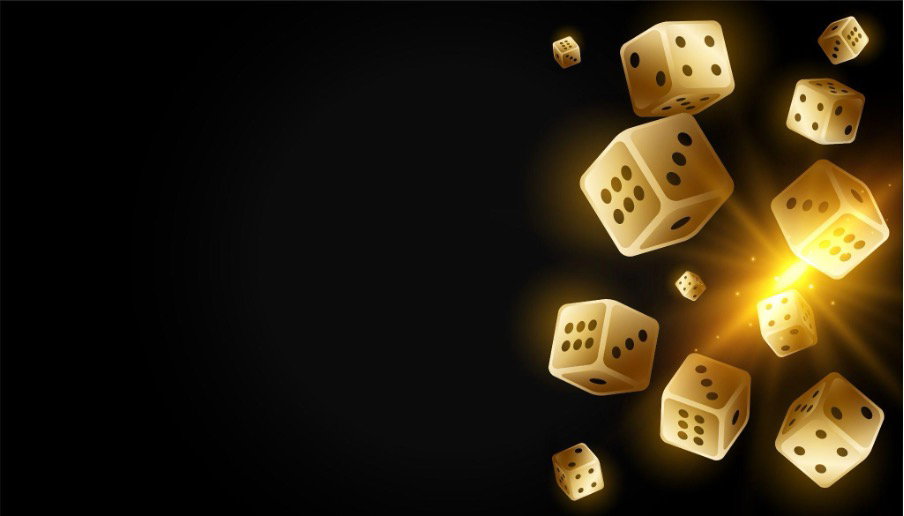 3d design casino banner showing dice in gold colour 