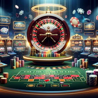 AI image of online casino showing roulette & slots