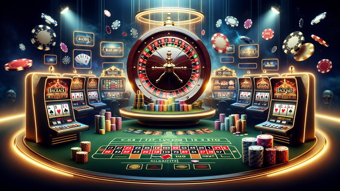 AI image of online casino showing roulette & slots