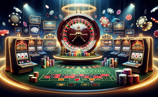 AI image of online casino showing roulette & slots