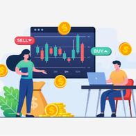 People anaylising candlestick graph for stock market