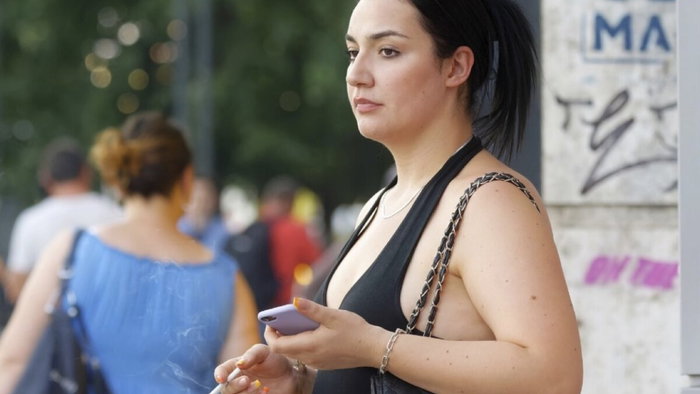 woman smoking outside