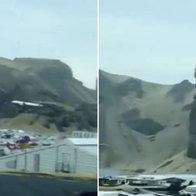 Low flyby over Icelandic town