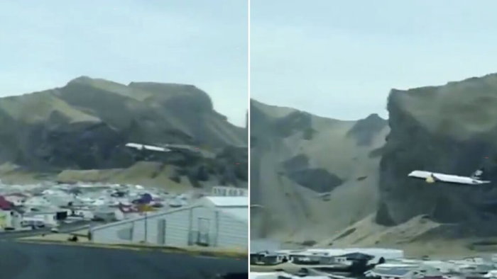 Low flyby over Icelandic town