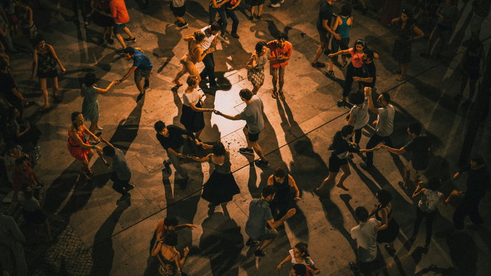A crowd dancing.