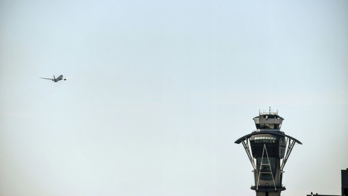 An air traffic control tower.