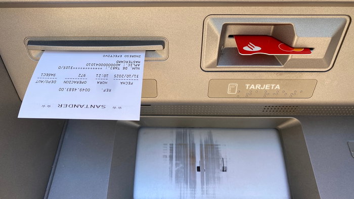 ATM in Spain printing a receipt as experts warn over personal data risks