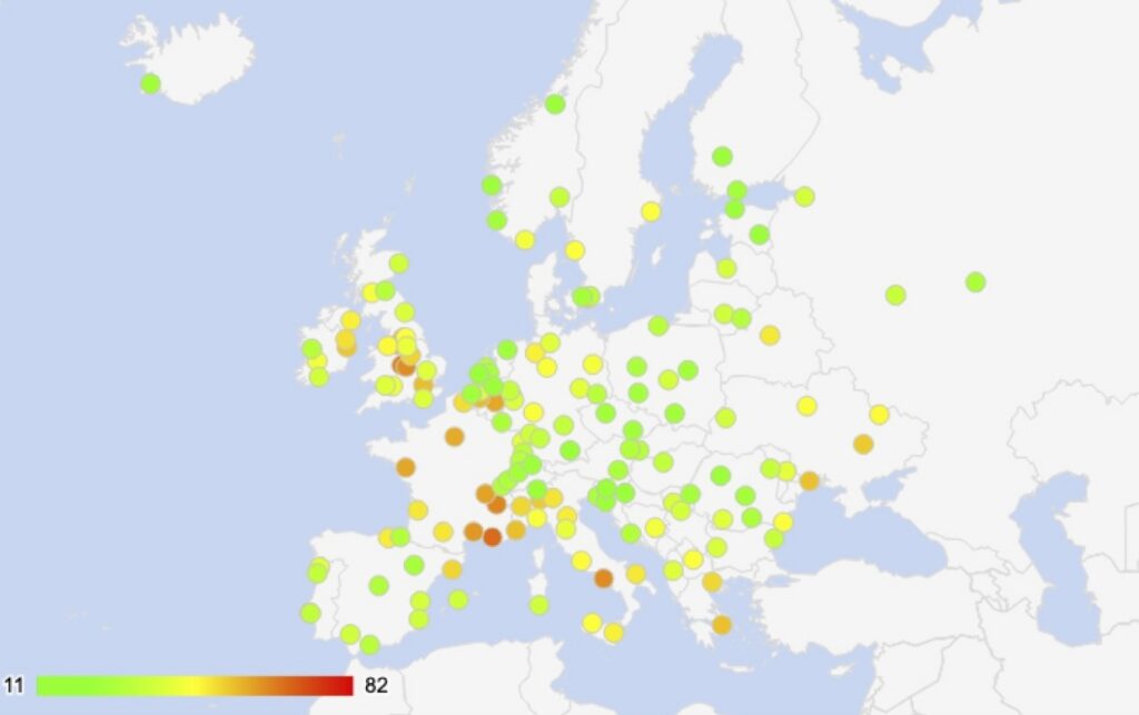 Numbeo's crime index Europe.