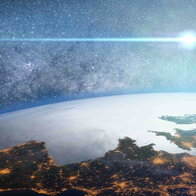 View of Earth from space showing Europe and the Iberian Peninsula under a bright sun