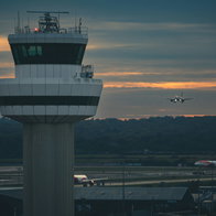 An air traffic control tower.