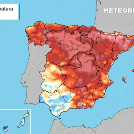 Temperature anomaly map showing sharp heat increase across Spain