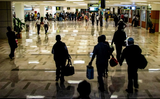Queues at an airport.