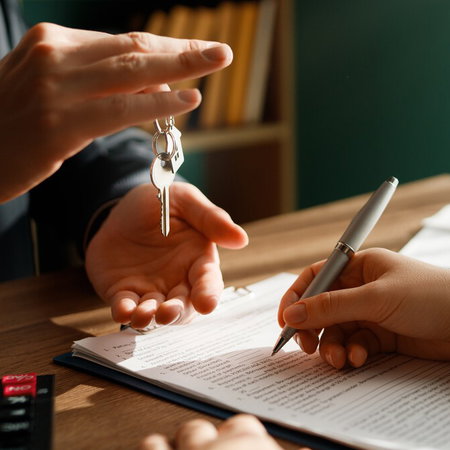 Woman reviewing mortgage documents and financial calculations at home in Spain