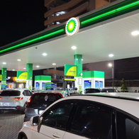 Long queues of cars at petrol station near Spain France border as drivers refuel