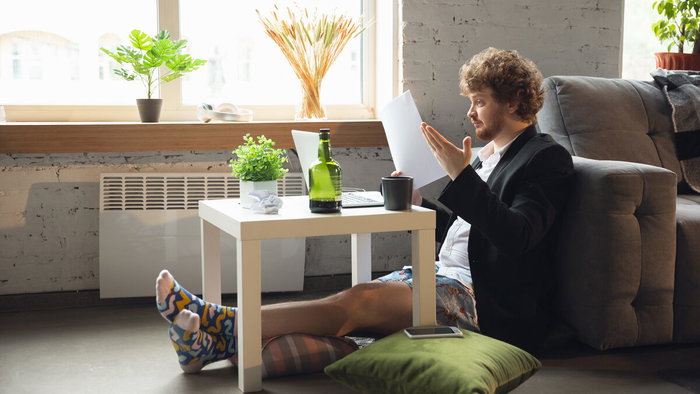 Man working from home in his underpants