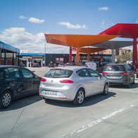 Queues to fill up at the petrol station.