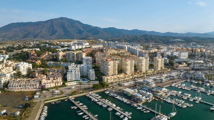 view of the port of Estepona on the coast of Estepona, Andalusia, Spain.