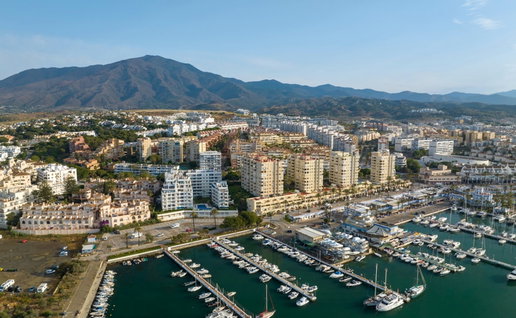 view of the port of Estepona on the coast of Estepona, Andalusia, Spain.