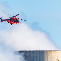 Helicopter crew inspects Ascò nuclear plant.