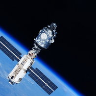 A space satellite above the Earth's surface. Elements of this image furnished by NASA. High quality photo