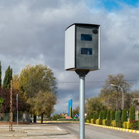Roadside traffic speed camera monitoring drivers on a street in Spain
