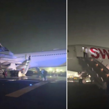 Swiss flight to Zurich evacuates all passengers via slides.