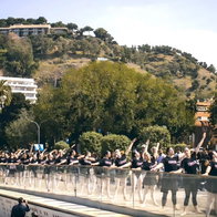 600 ballerinas exercising in Muelle Uno, Malaga port.