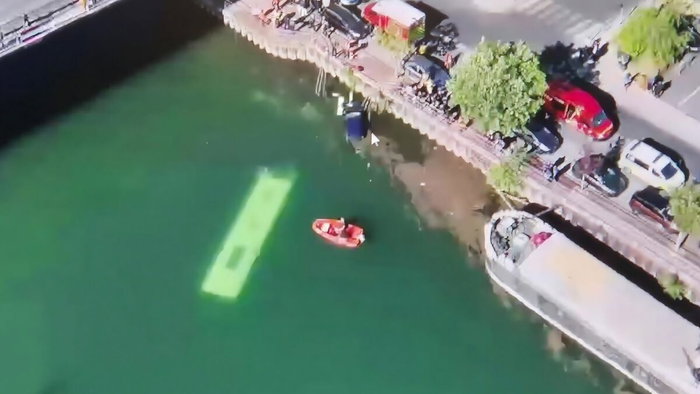 Sunken bus in the River Seine.