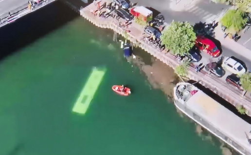 Sunken bus in the River Seine.