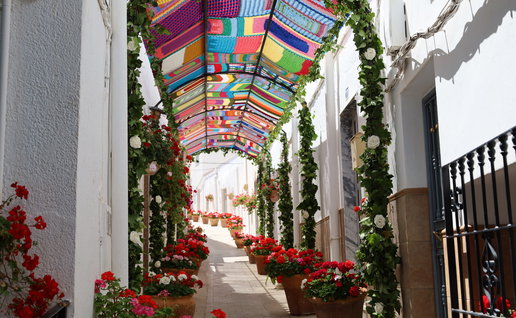 Flowers in full bloom line the streets of Lucainena de las Torres for "Day of Flowers" festival