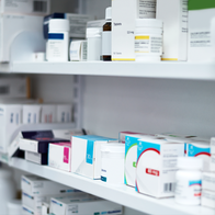 Antibiotics packed on a shelf in a pharmacy