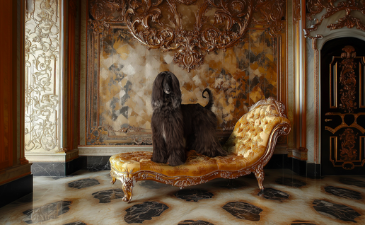 An Afgan hound on a chaise lounge