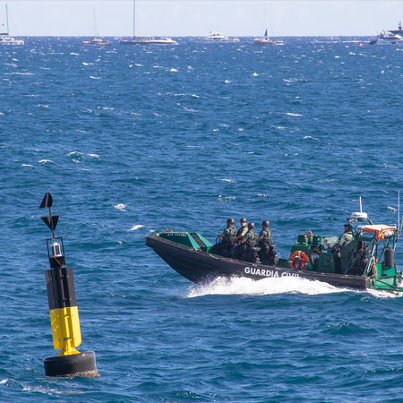 Spanish police officers in a speed boat