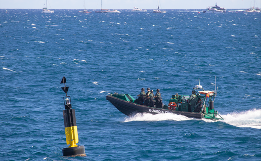 Spanish police officers in a speed boat