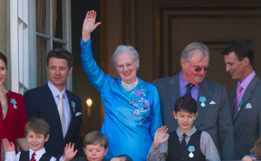 The Danish royal family on a balcony