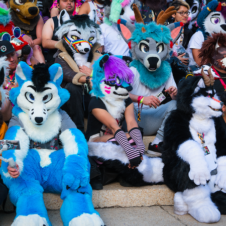 A group of people dressed up as animals
