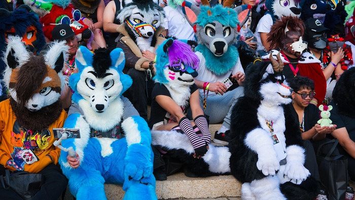 A group of people dressed up as animals