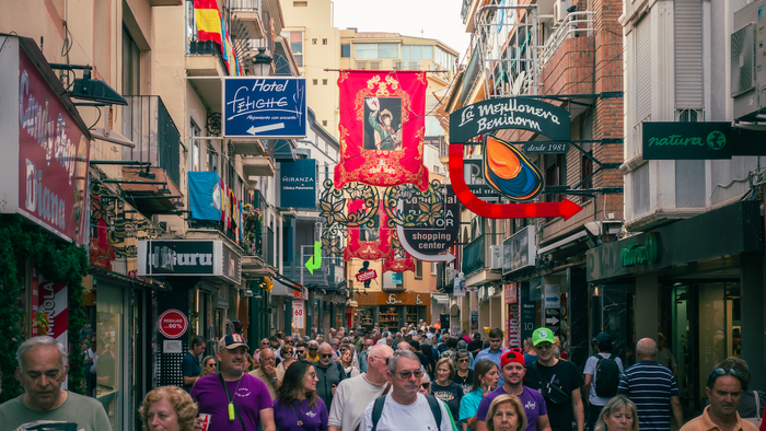 Busy tourist street in Benidorm