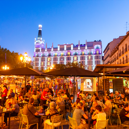 A terrace bar in Madrid at night